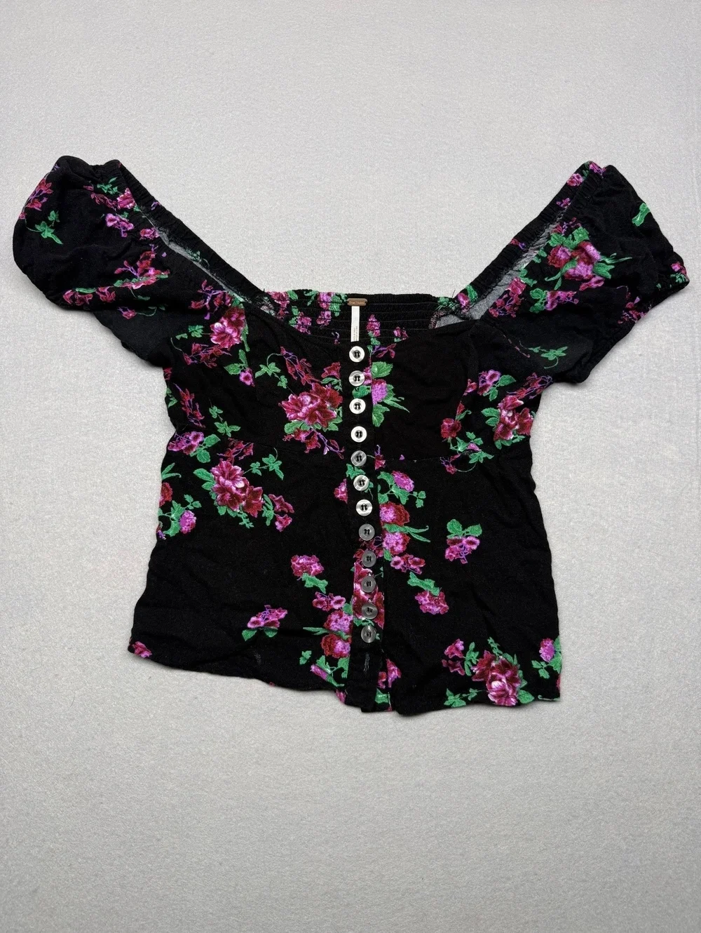 Free People Button-Up Top Women S Black Floral